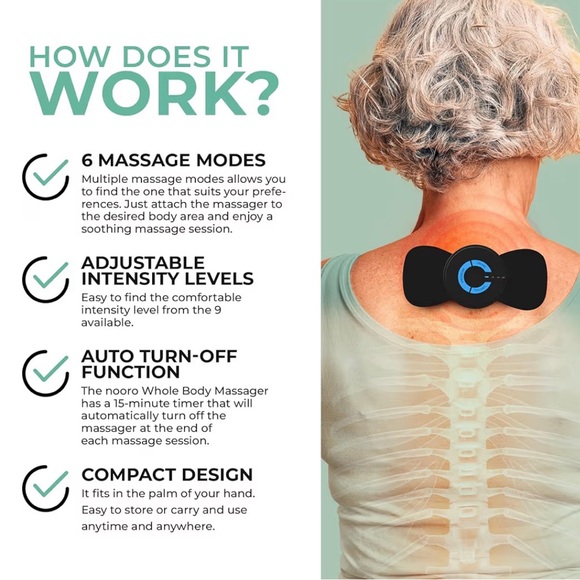 Nooro Portable Wireless Body Massager Rechargeable| 6 Modes Adjustable Intensity - Picture 4 of 7
